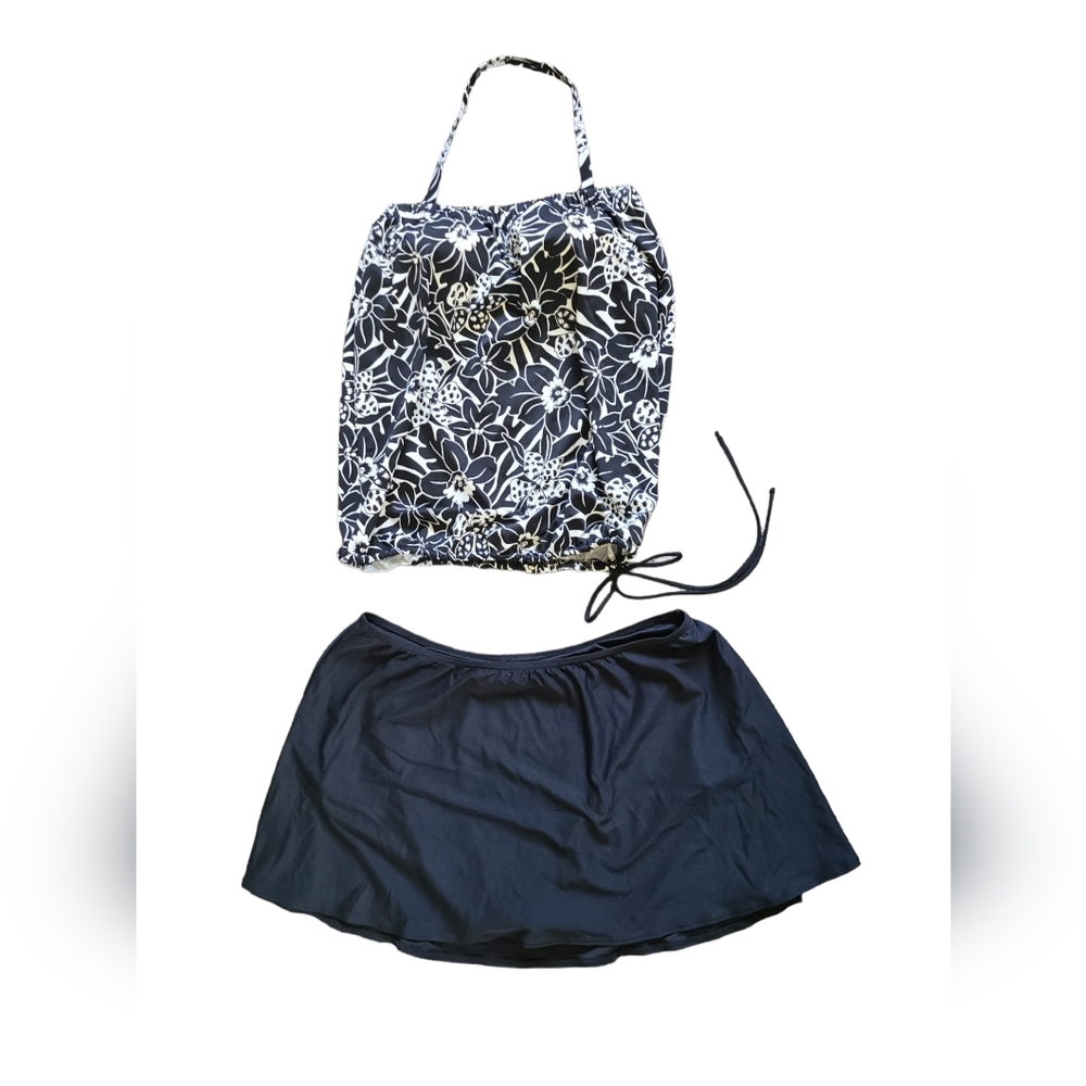 Black & White Tankini Skirt Two Piece T.H.E. swimwear strapless swimsuit plus